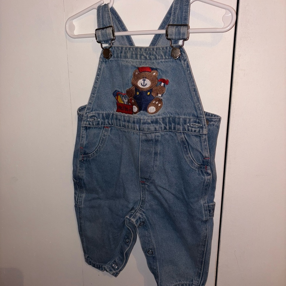 Denim Kids Overalls with Bear Embroidery